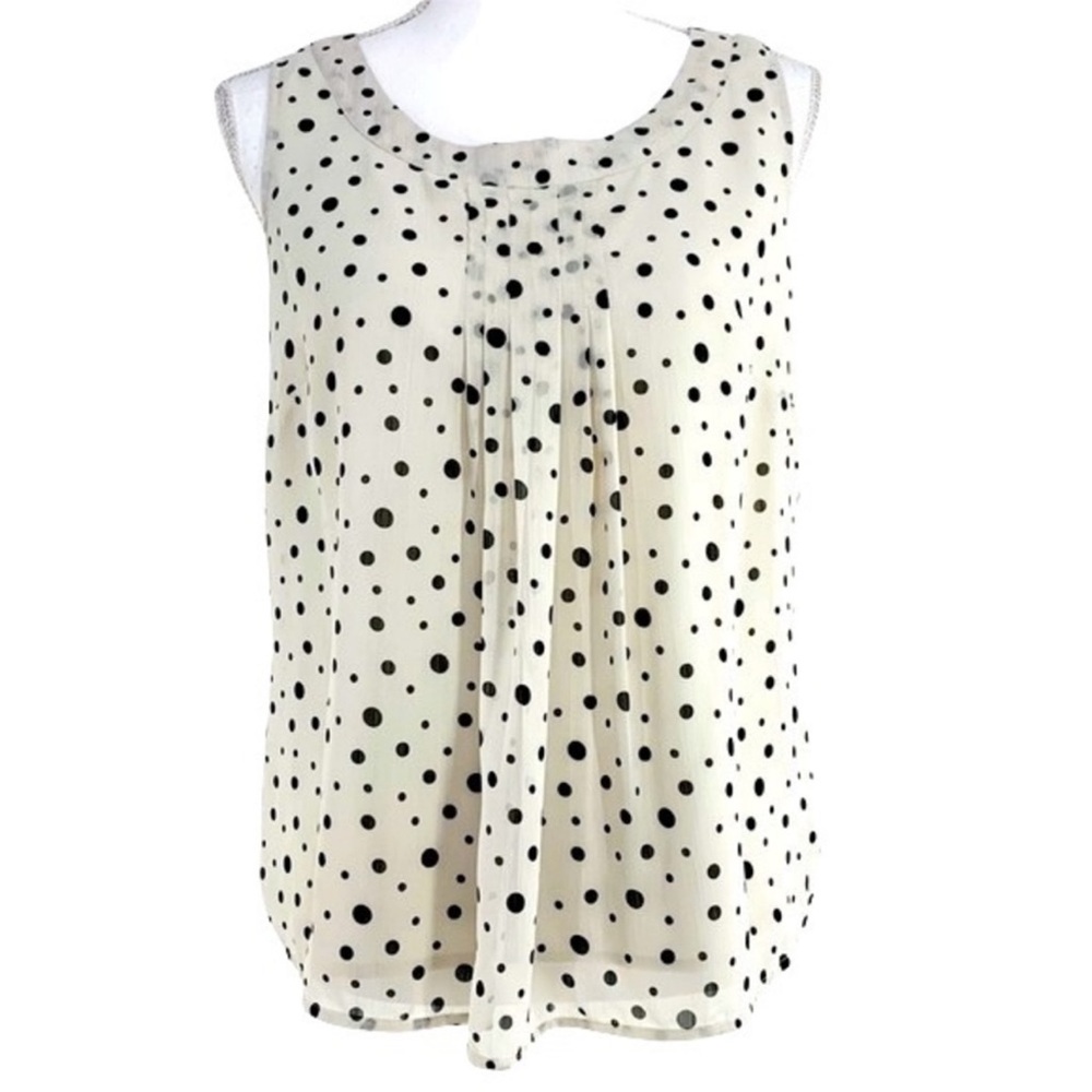 MERONA / Cream & Black Polka Dot Tank Blouse / Medium / Retro Office Whimsygoth